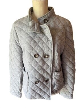 CAbi Quilted Gray Double-Breasted Puffer Jacket